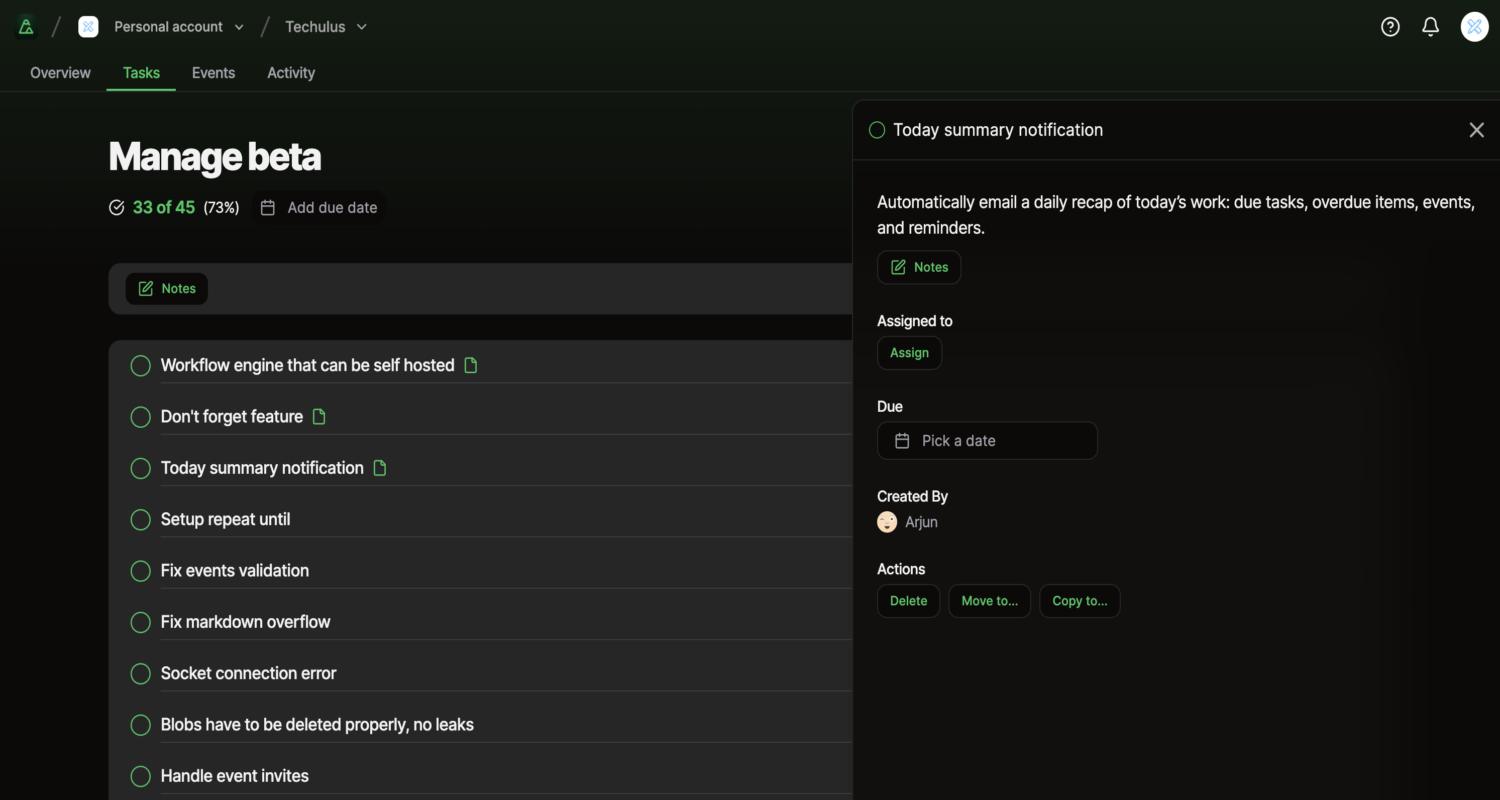 events screenshot